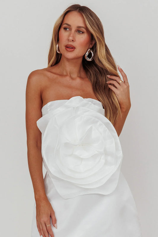 Count Down Rose Feature Strapless Top White