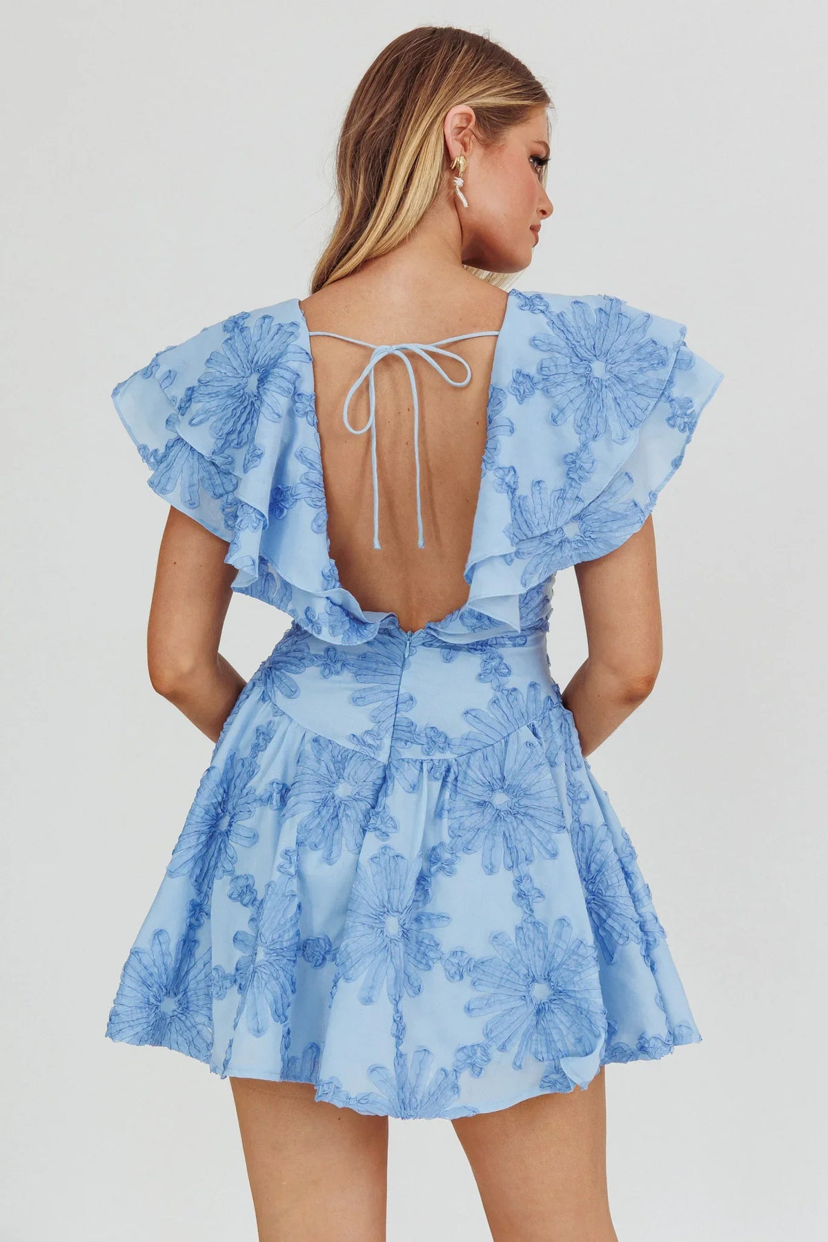 Garden Of Eden Ruffle Mini Dress Blue