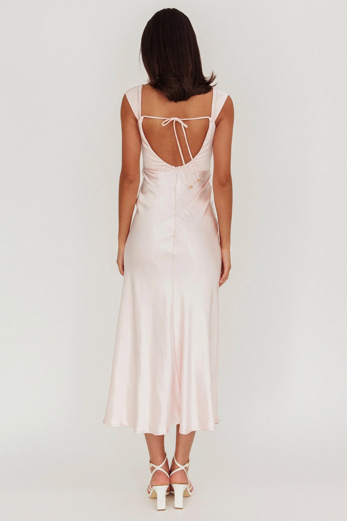 Lucinda Off-Shoulder V-Back Dress Blush