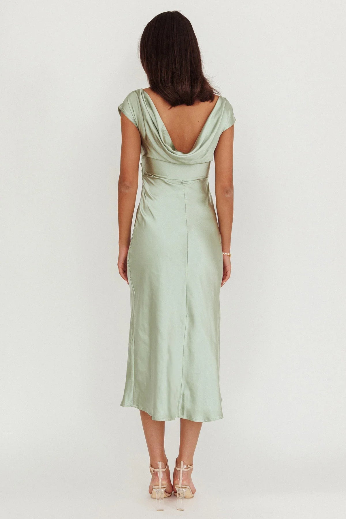 Loveland Cap Sleeve Cowl Back Midi Dress Sage