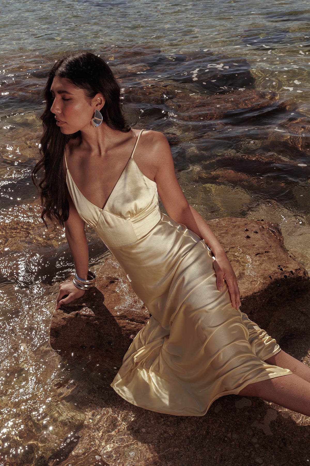 Hold Me Satin Backless Maxi Dress Lemon
