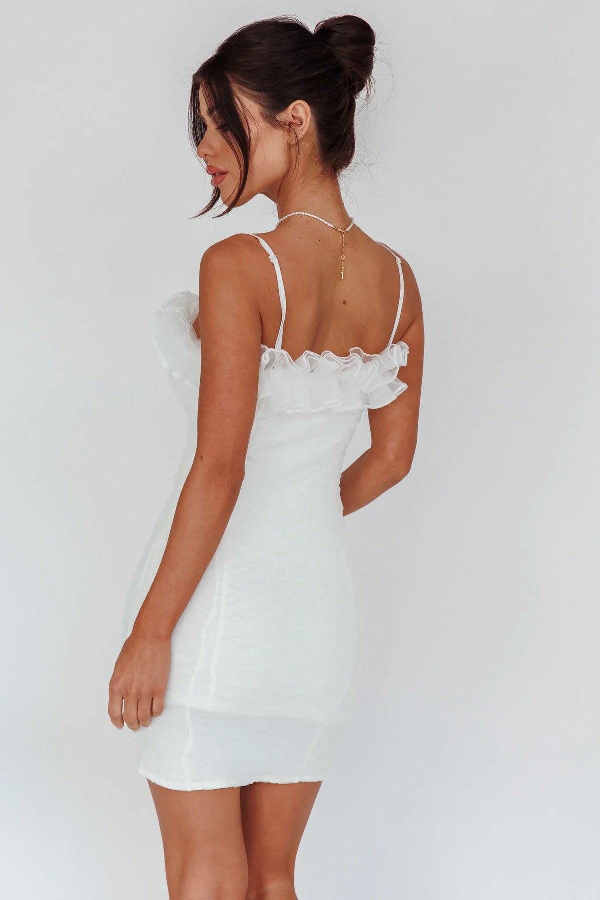 For The Frills Tulle Neckline Mini Dress Off White