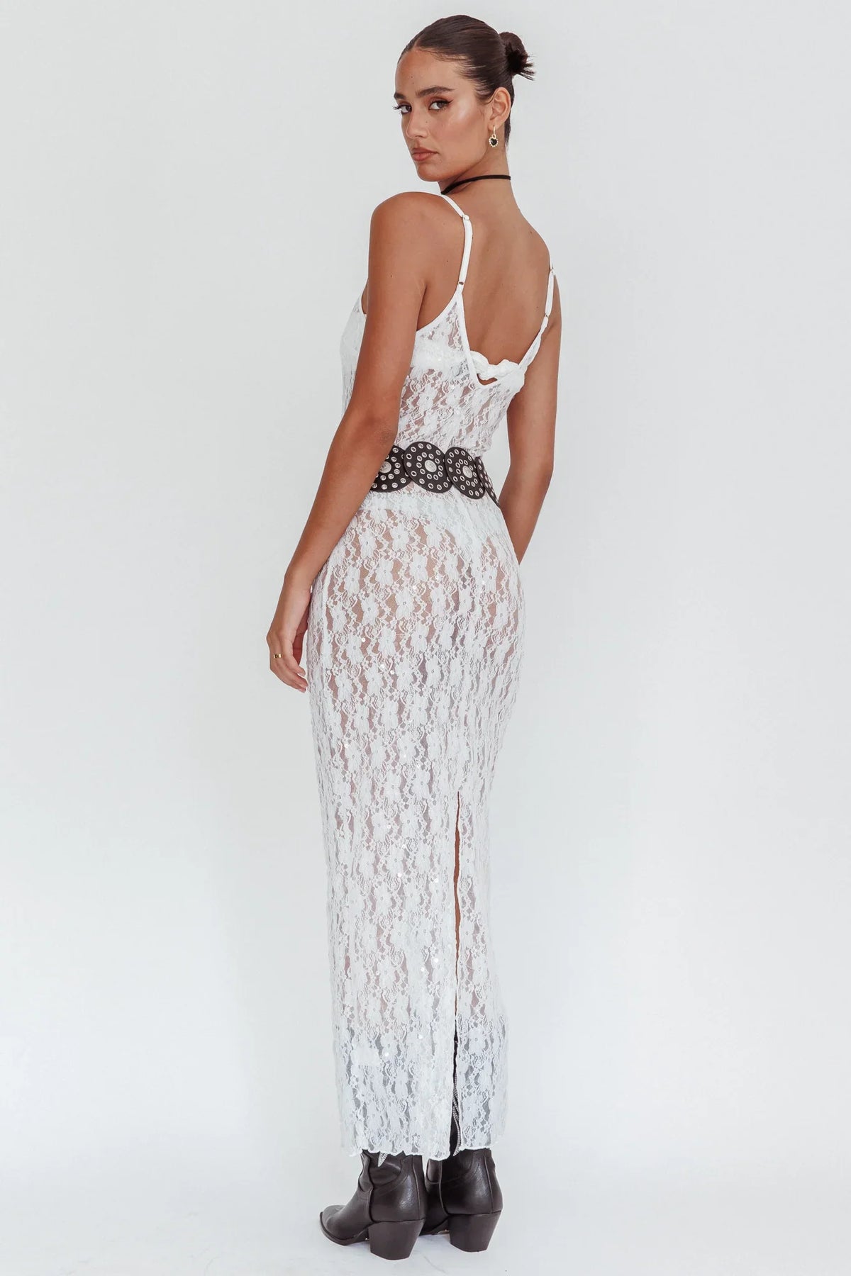 Take It Slow Lace Sequin Maxi Dress White