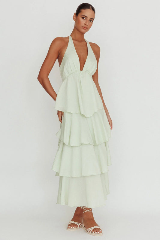 Catalina Tiered Ruffle Maxi Dress Sage