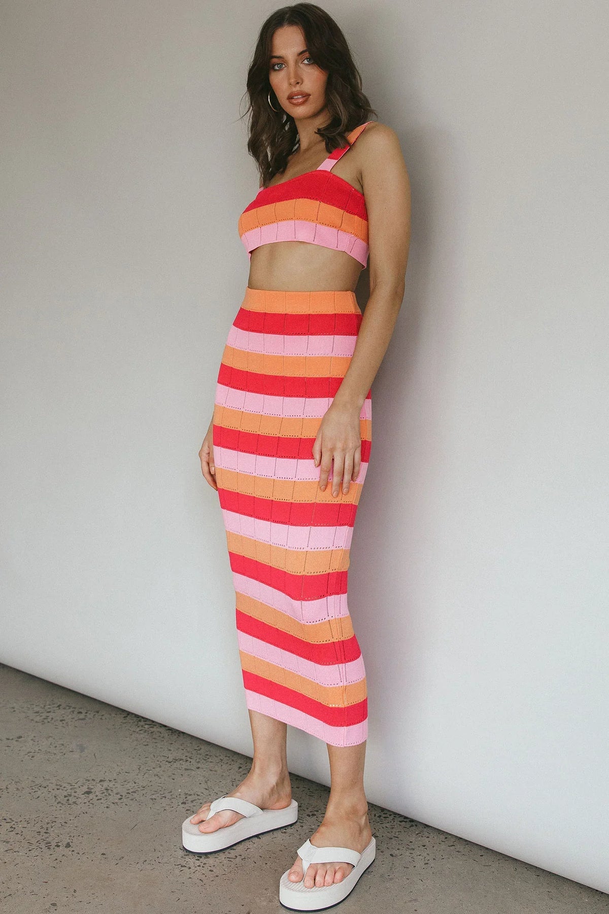 Chase The Sunrise Knit Maxi Skirt Striped Pink