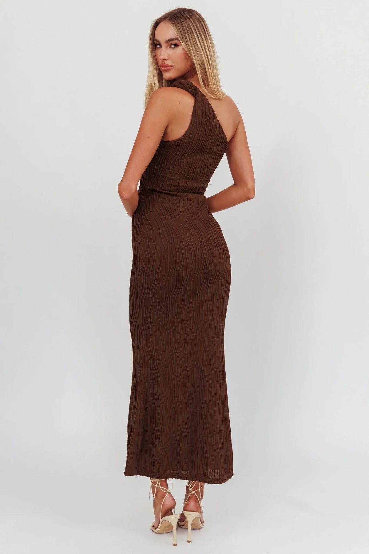 Lingering Love One-Shoulder Twist Maxi Dress Chocolate