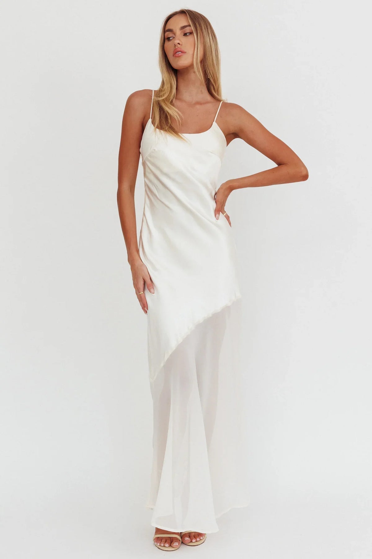 Gilded Dream Chiffon Hem Maxi Dress Oyster
