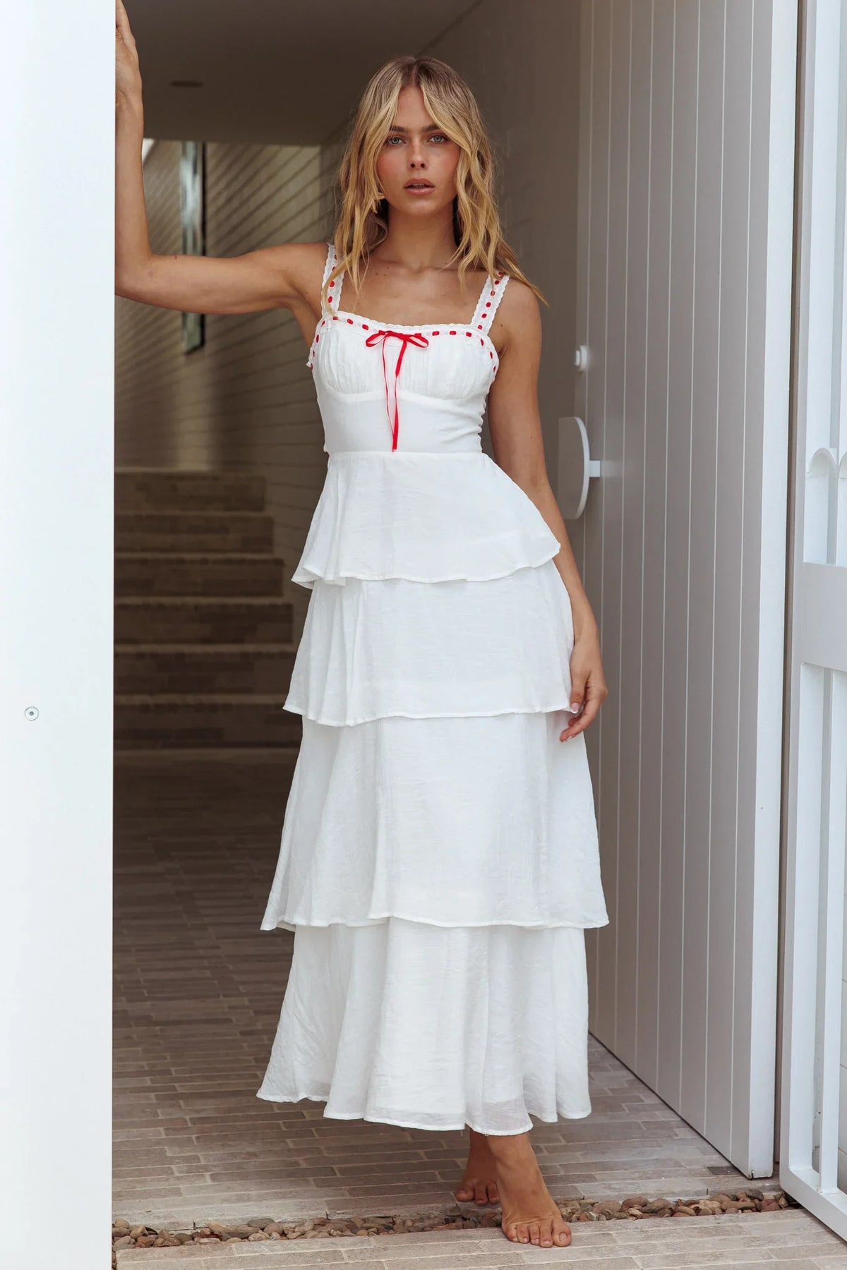 Provence Bloom Tiered Ruffle Maxi Dress Off White