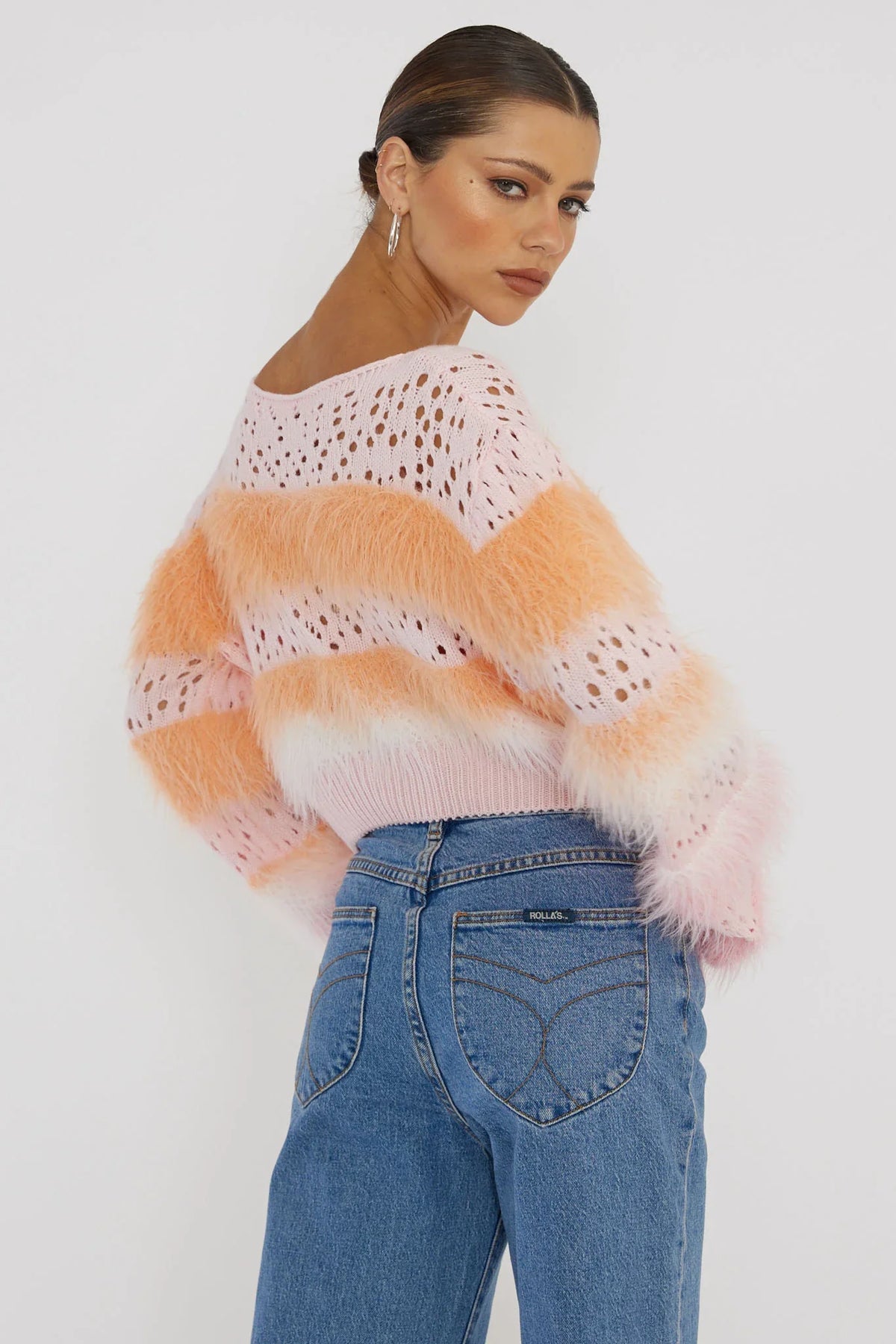 Borealis Fur Trim Knit Sweater Pink