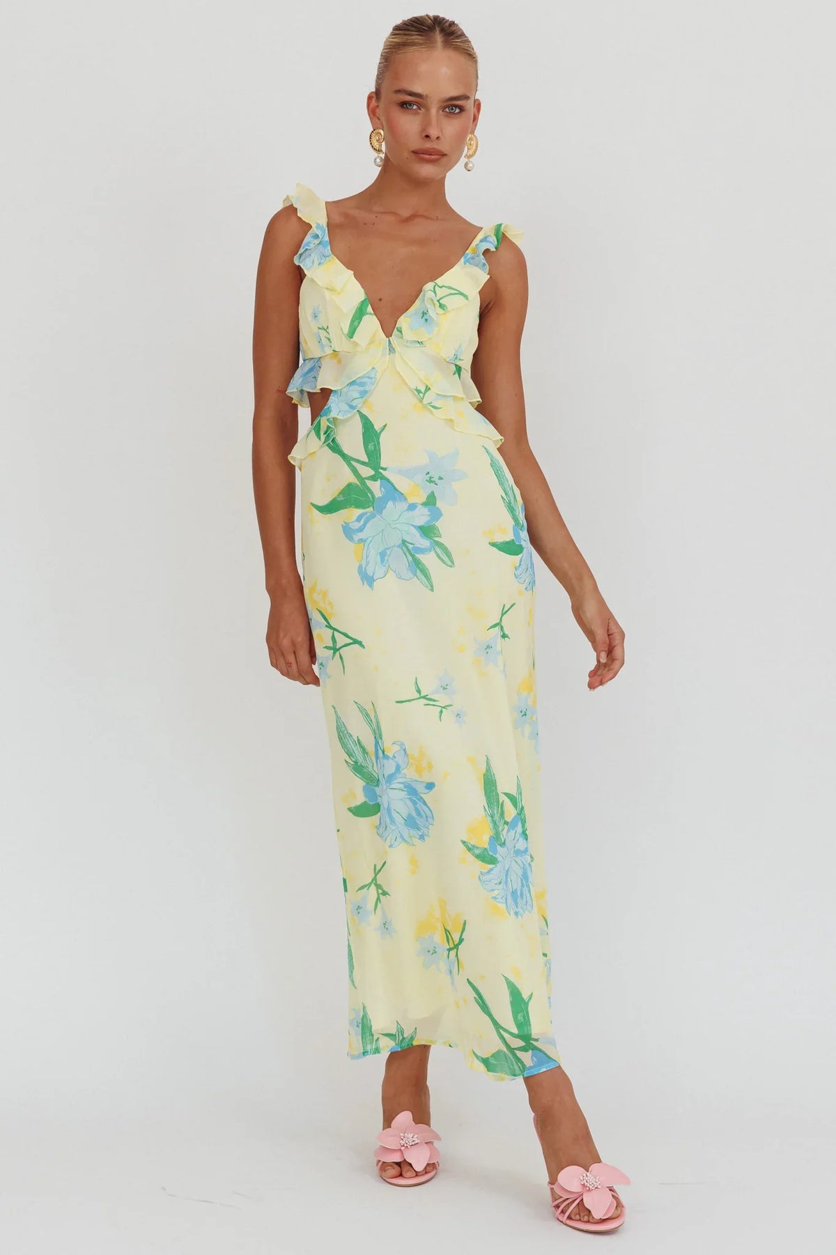 Second Chances Ruffle Trim Maxi Dress Lily Blue