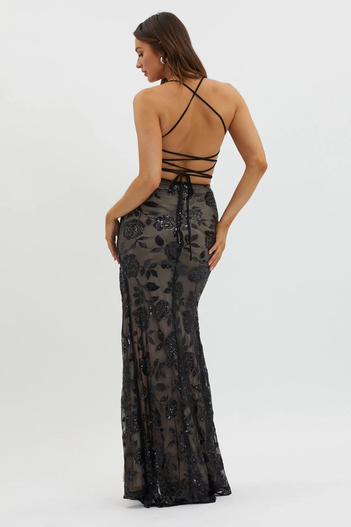 Sparks Fly Sequin Embellished Maxi Dress Black/Nude