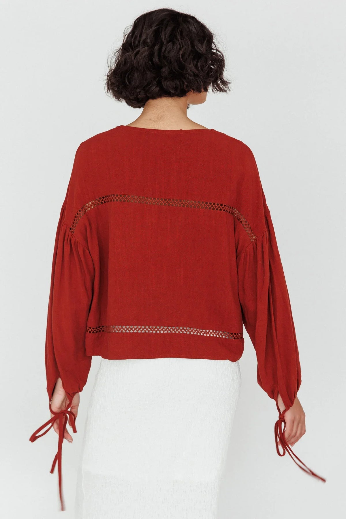 Waltz Long Sleeve Embroidery Trim Top Tobacco