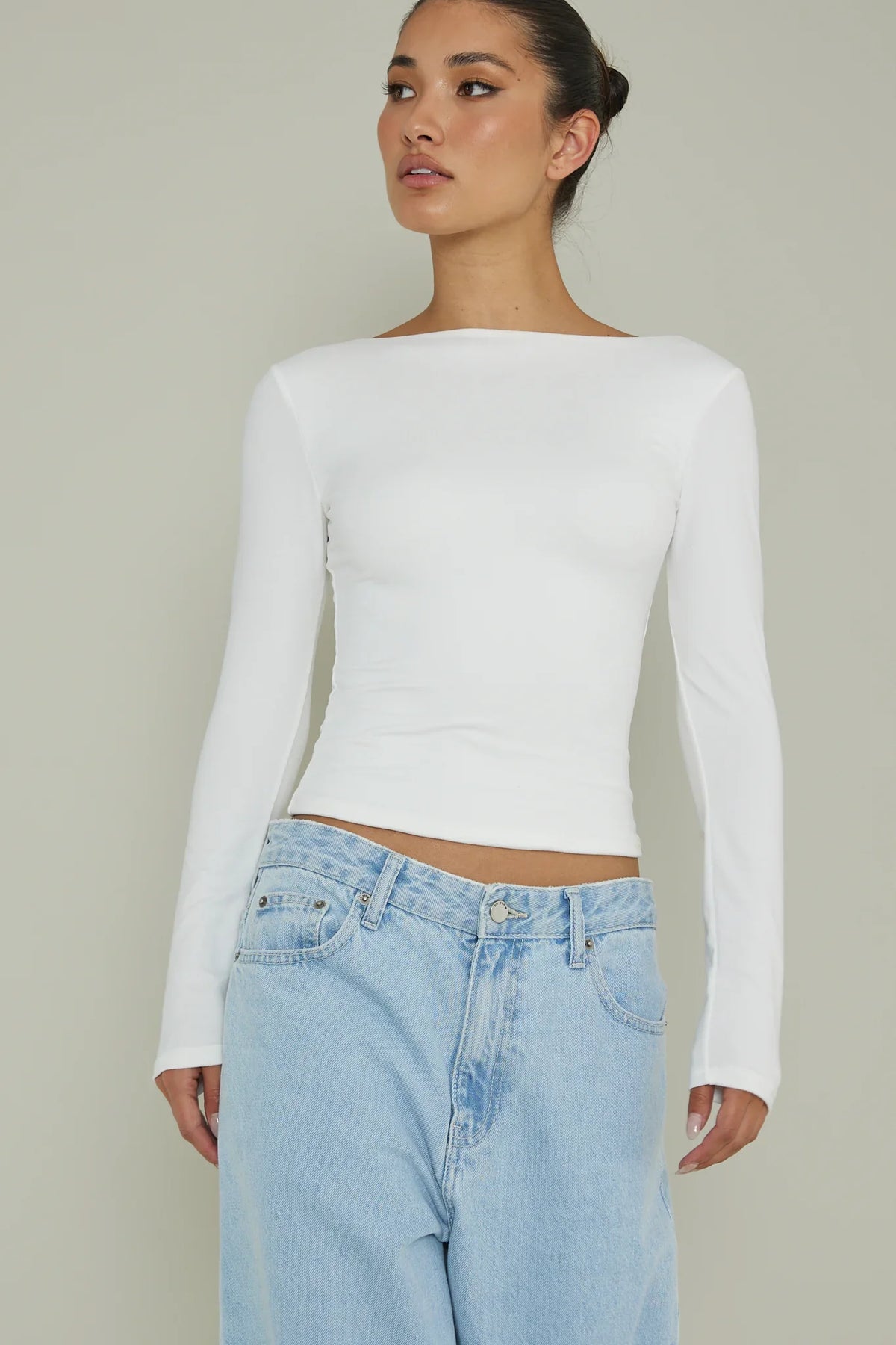 Cheers Boat Neck Long Sleeve Top Ivory