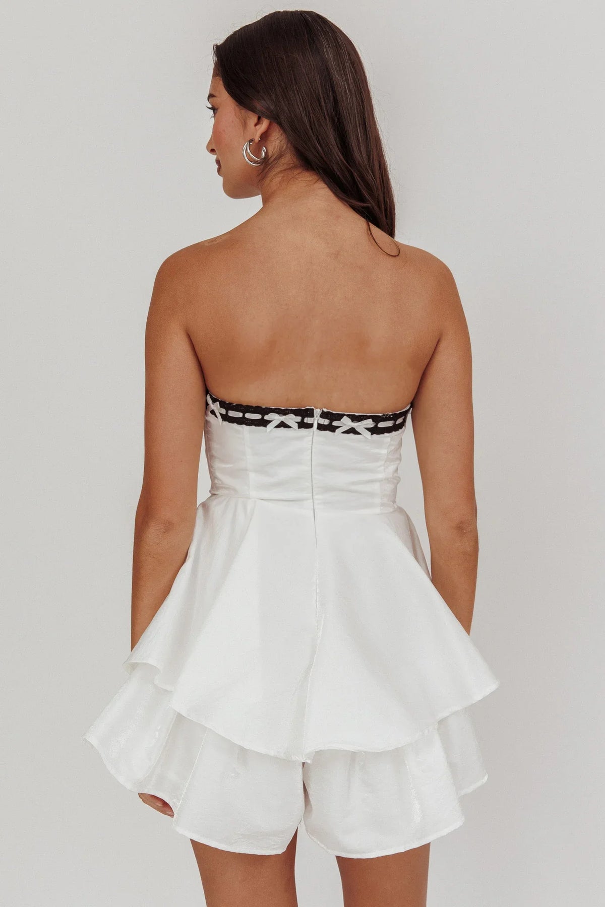 Paris Muse Ribbon Neckline Romper White