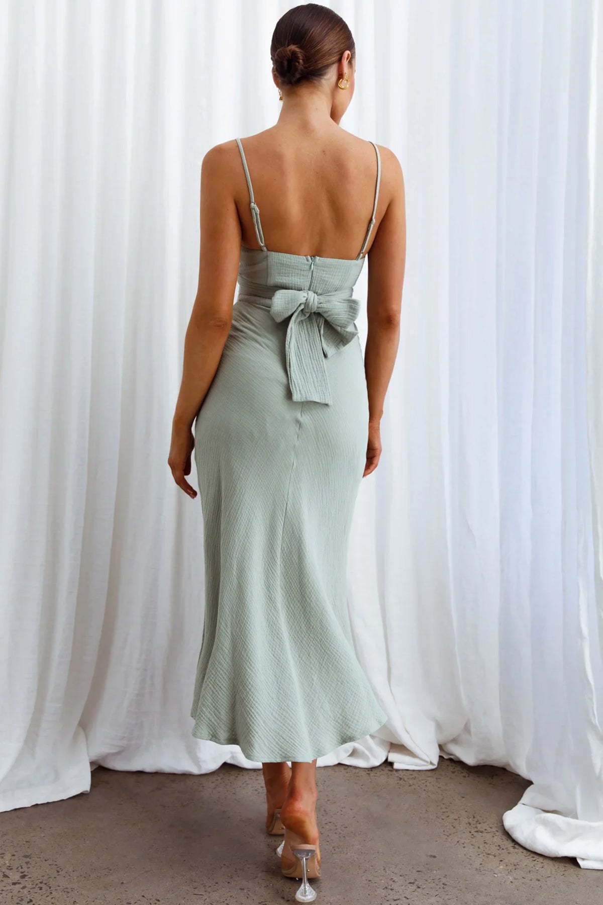 Twin Flame Drawstring Bust Midi Dress Sage