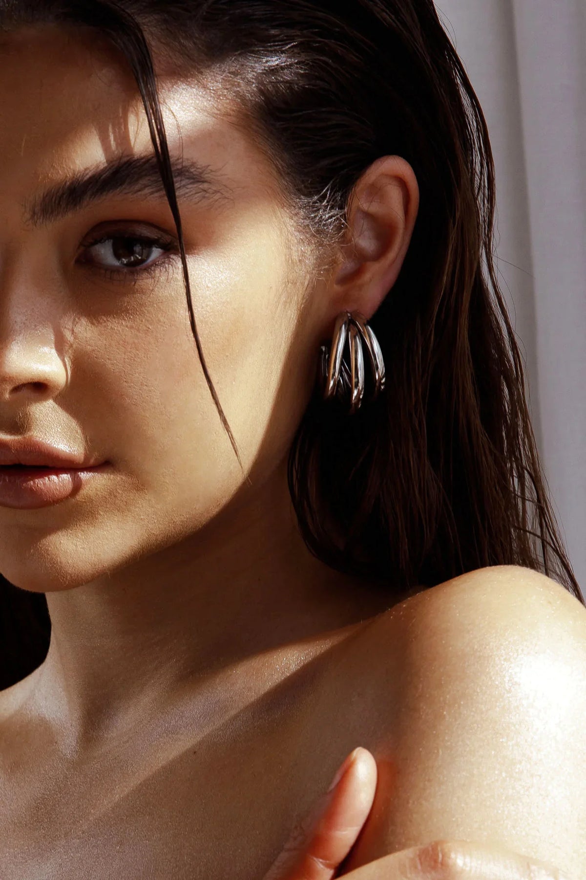 Dominique Triple Hoop Earrings Silver