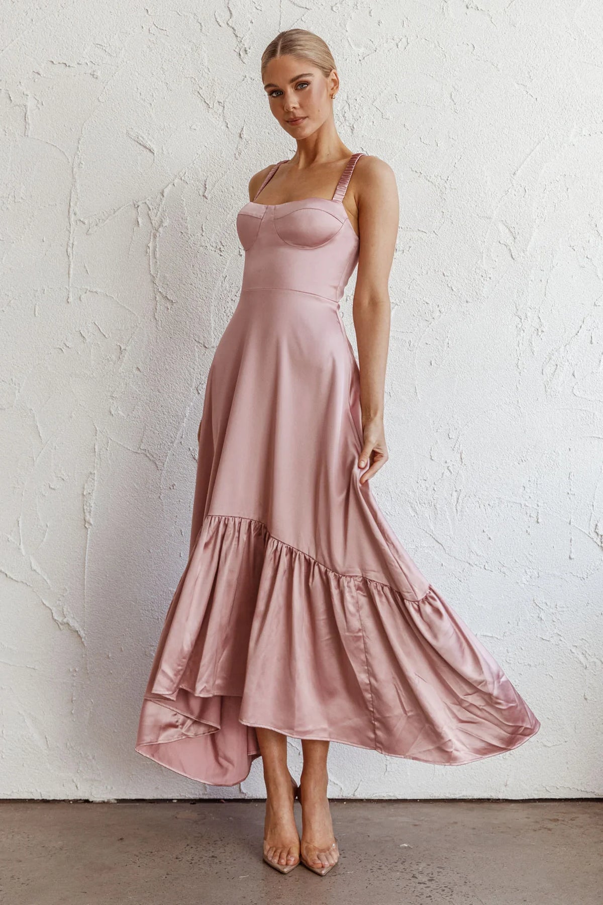 Belle De Jour Flounce Hem Midi Dress Blush
