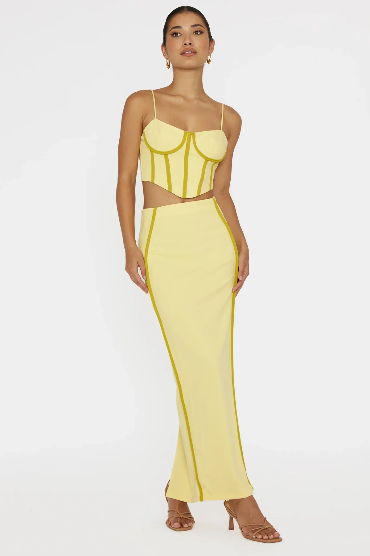 Ferrera Piping Trim Maxi Skirt Yellow
