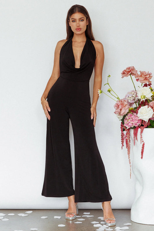 Emanuella Halterneck Split Jumpsuit Black