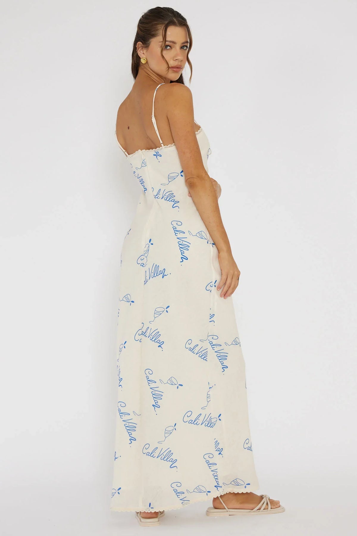 Cali Sunset Lace Trim Maxi Dress Print Blue