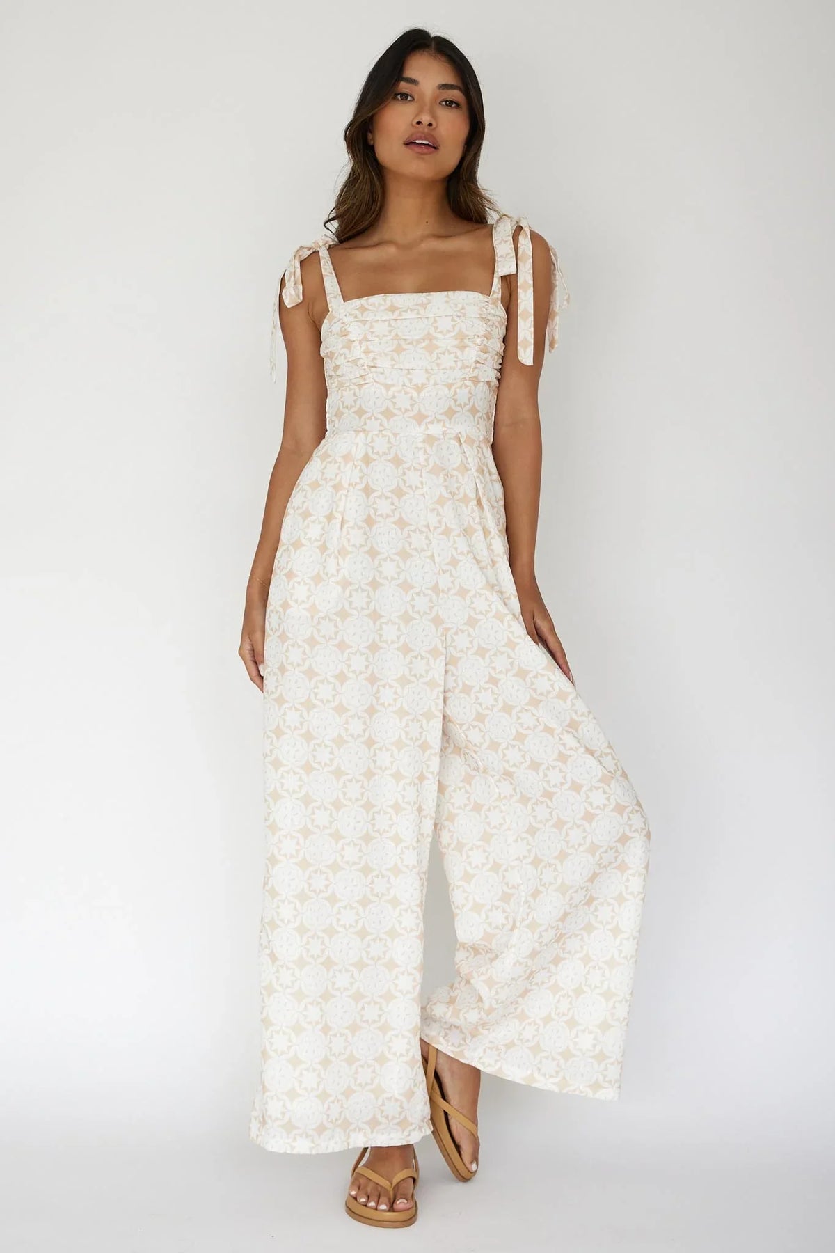 Kersty Tied Shoulder Jumpsuit Beige