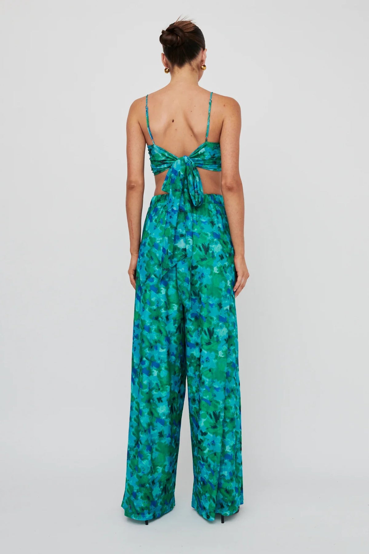 Tammi Wide Leg Satin Pants Floral Green