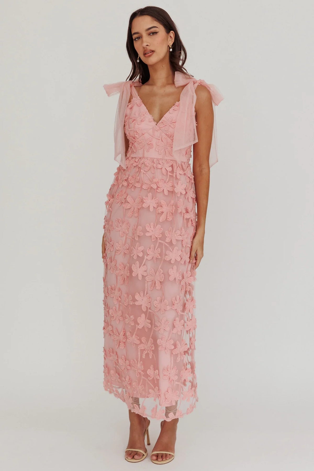 Mykonos Morning Tied Shoulder Tree Maxi Dress Blush