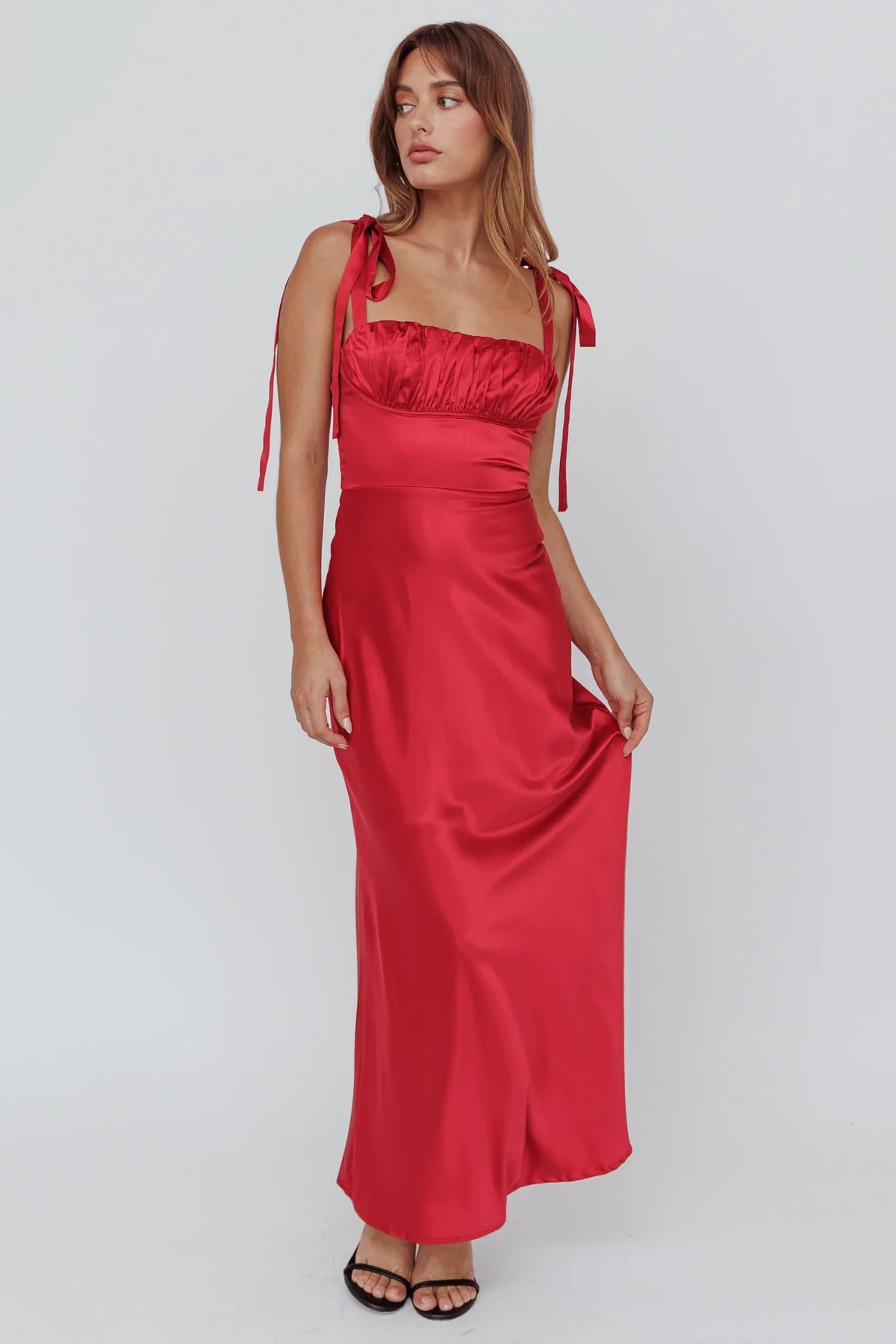Pennelope Tied Shoulder Maxi Dress Wine