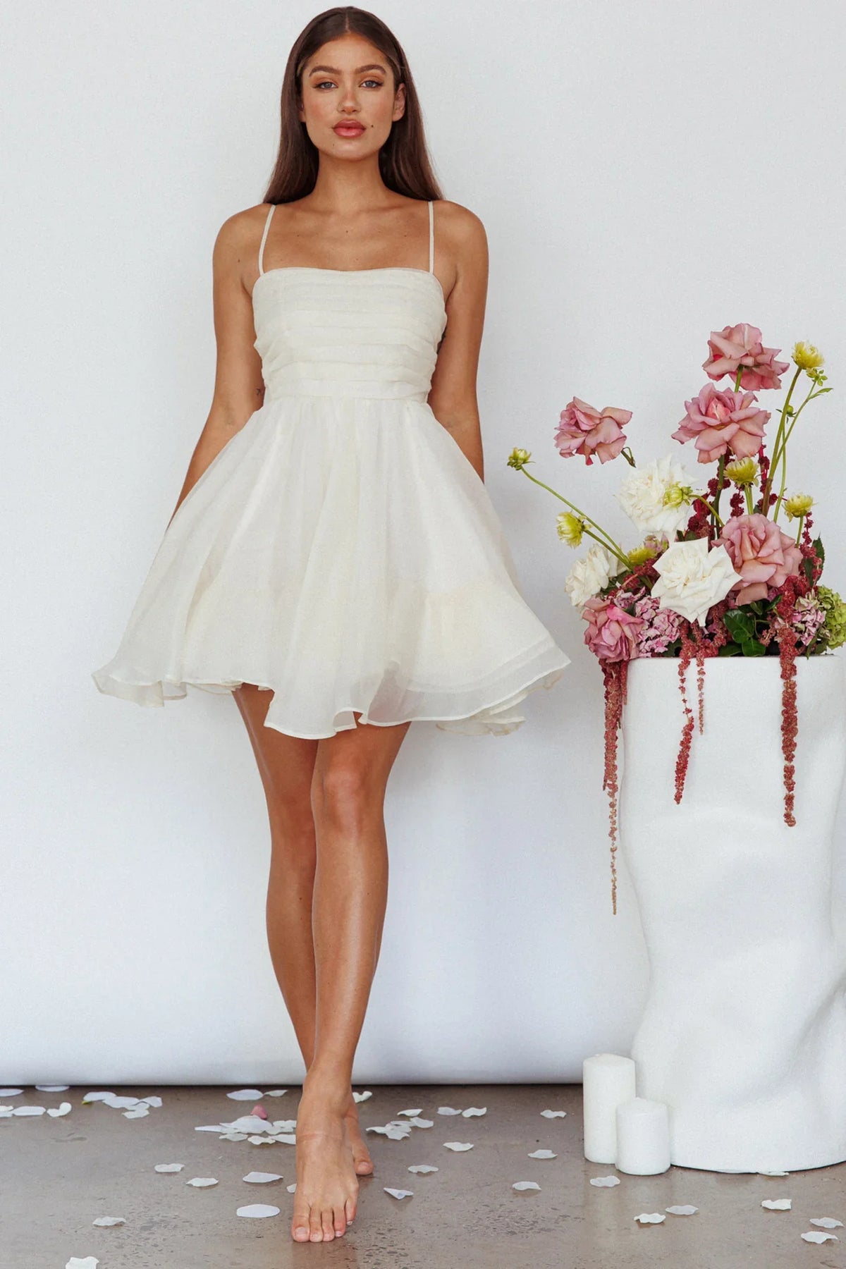 Elyse Pleated Bodice Party Dress Cream