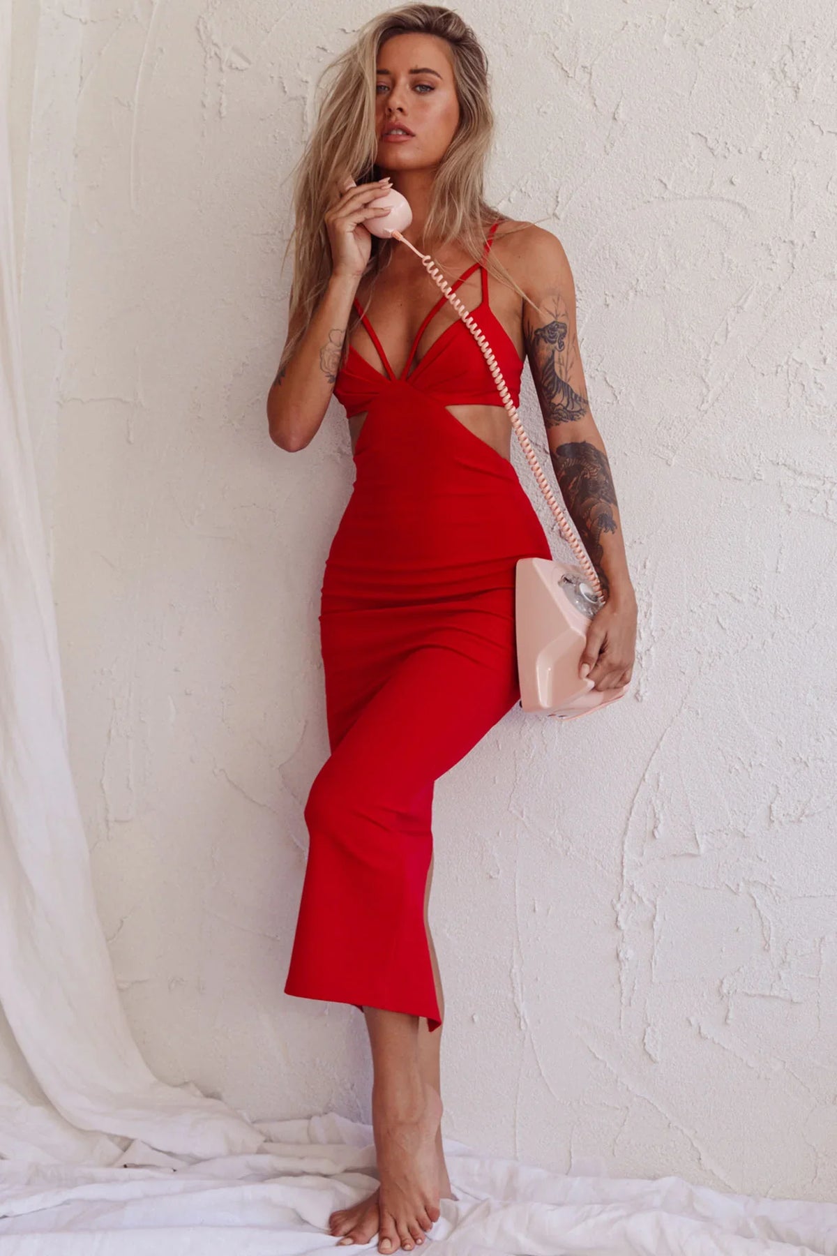Sarita String Bust Midi Dress Red