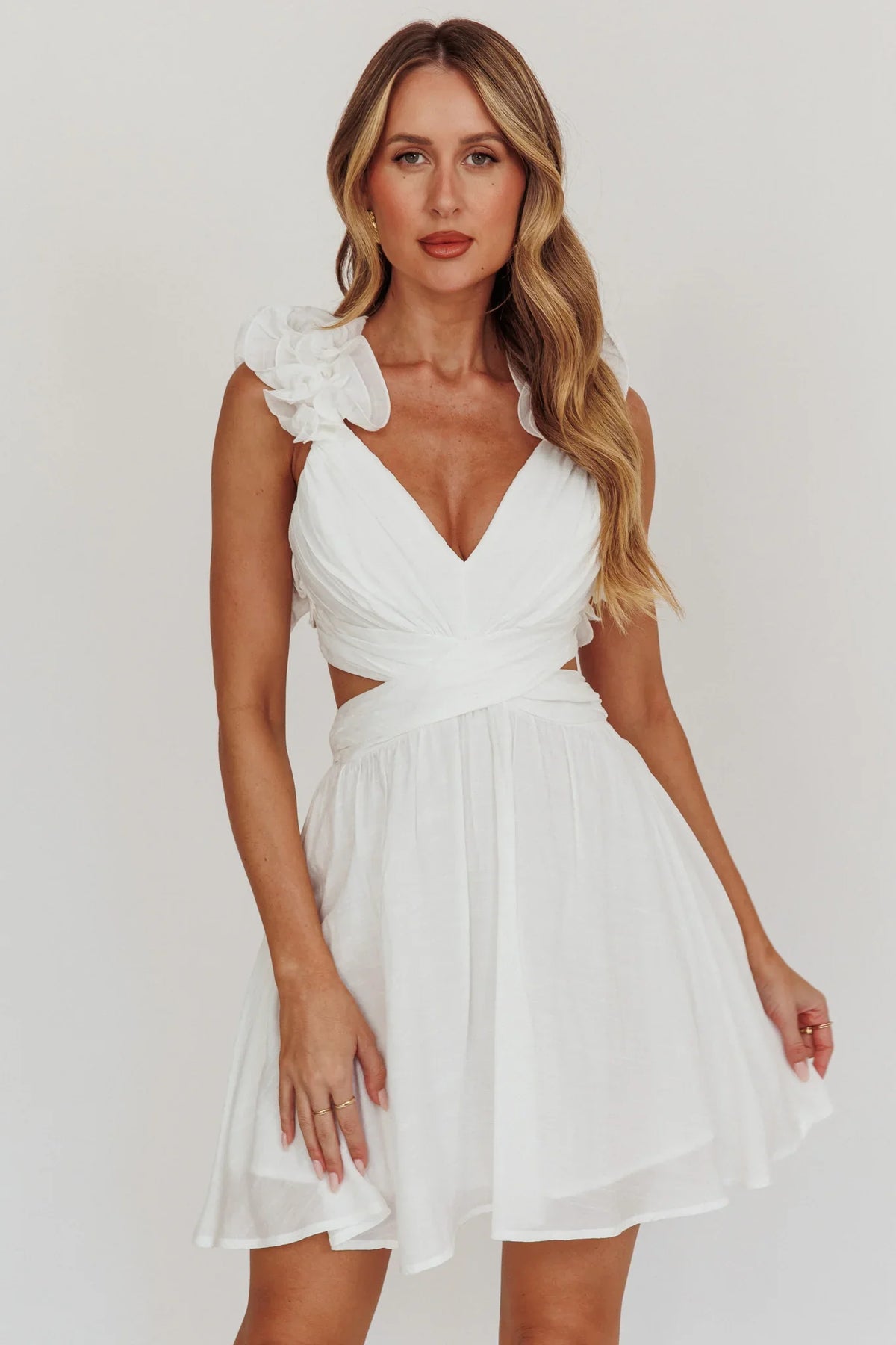 Madara Lace-Up Back Mini Dress White