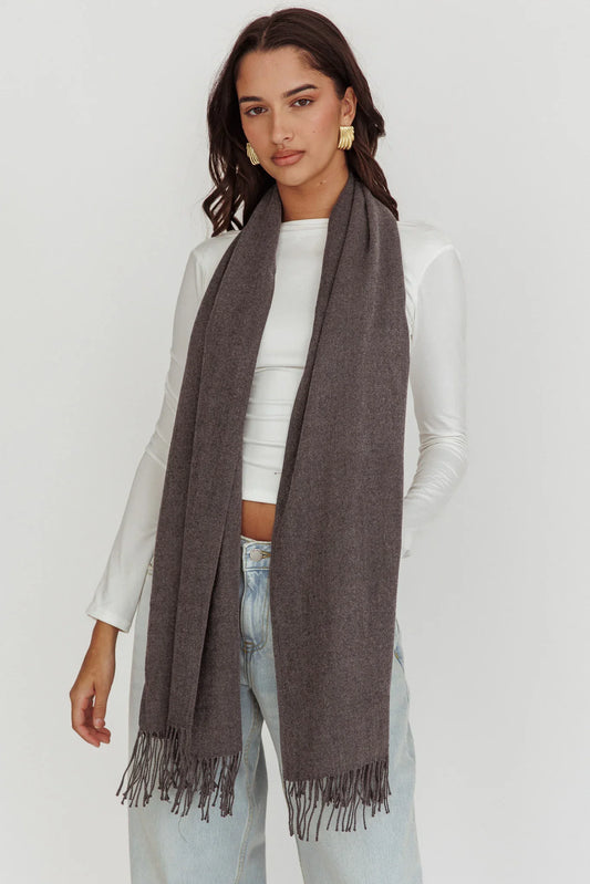 Diona Cashmere and Wool Fringed Scarf Grey