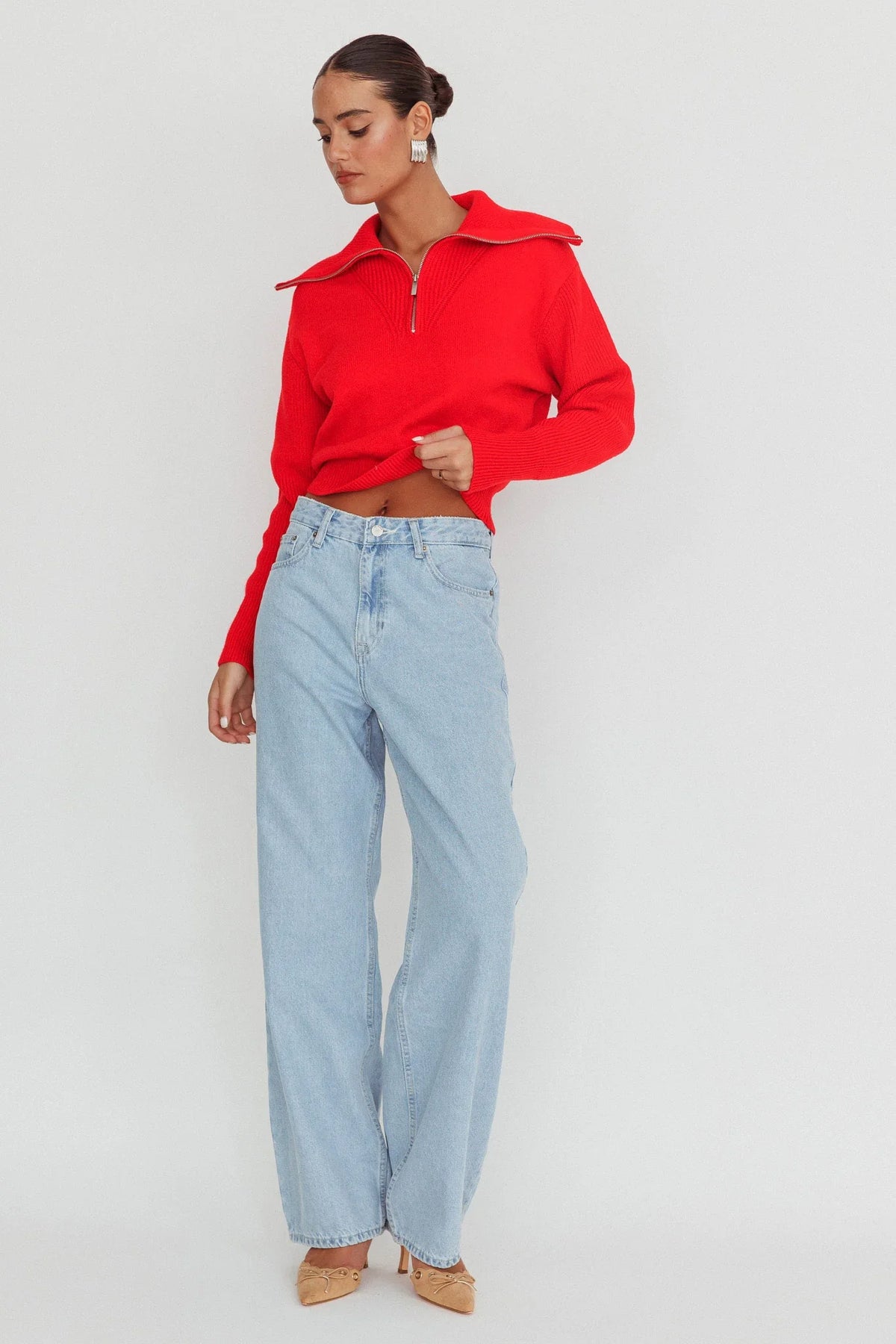 Dawneta Half Zipper Knit Pullover Red