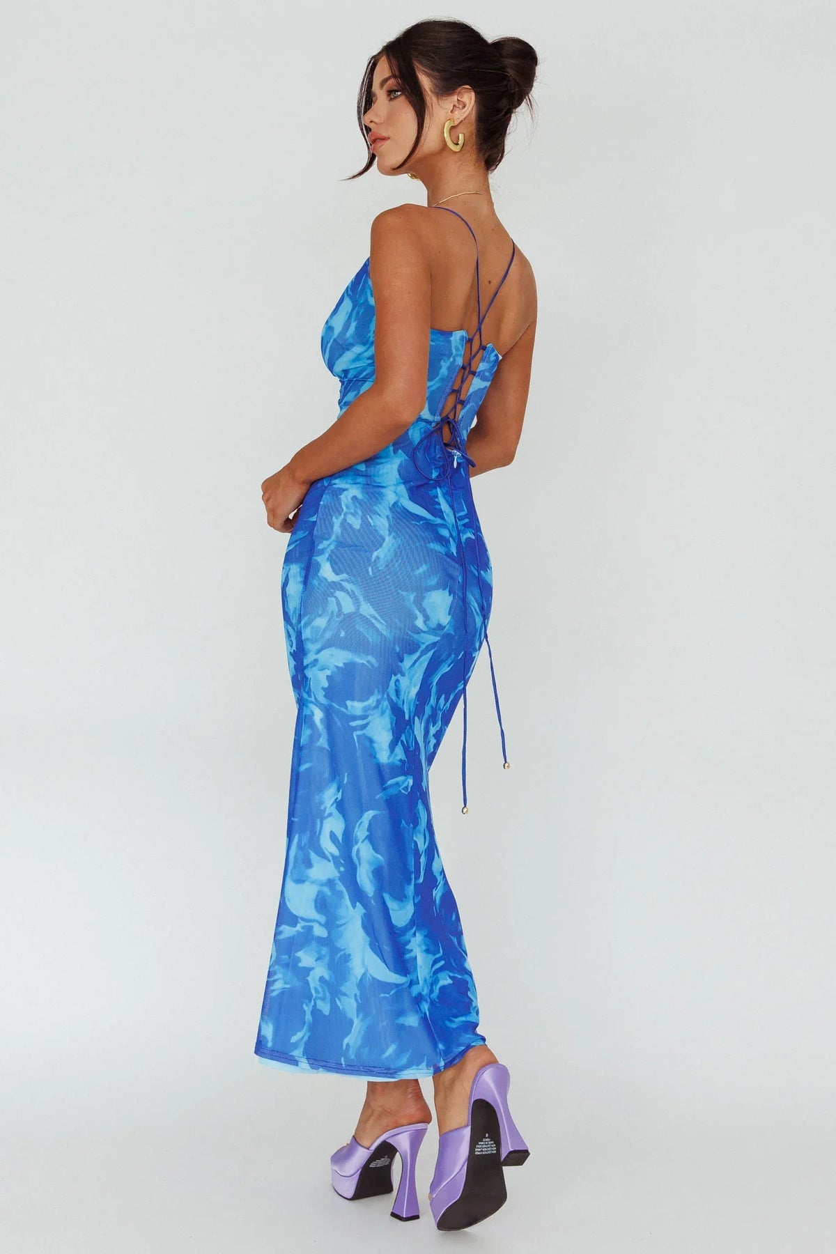 Nouveau U-Neckline Midi Dress Marbled Blue