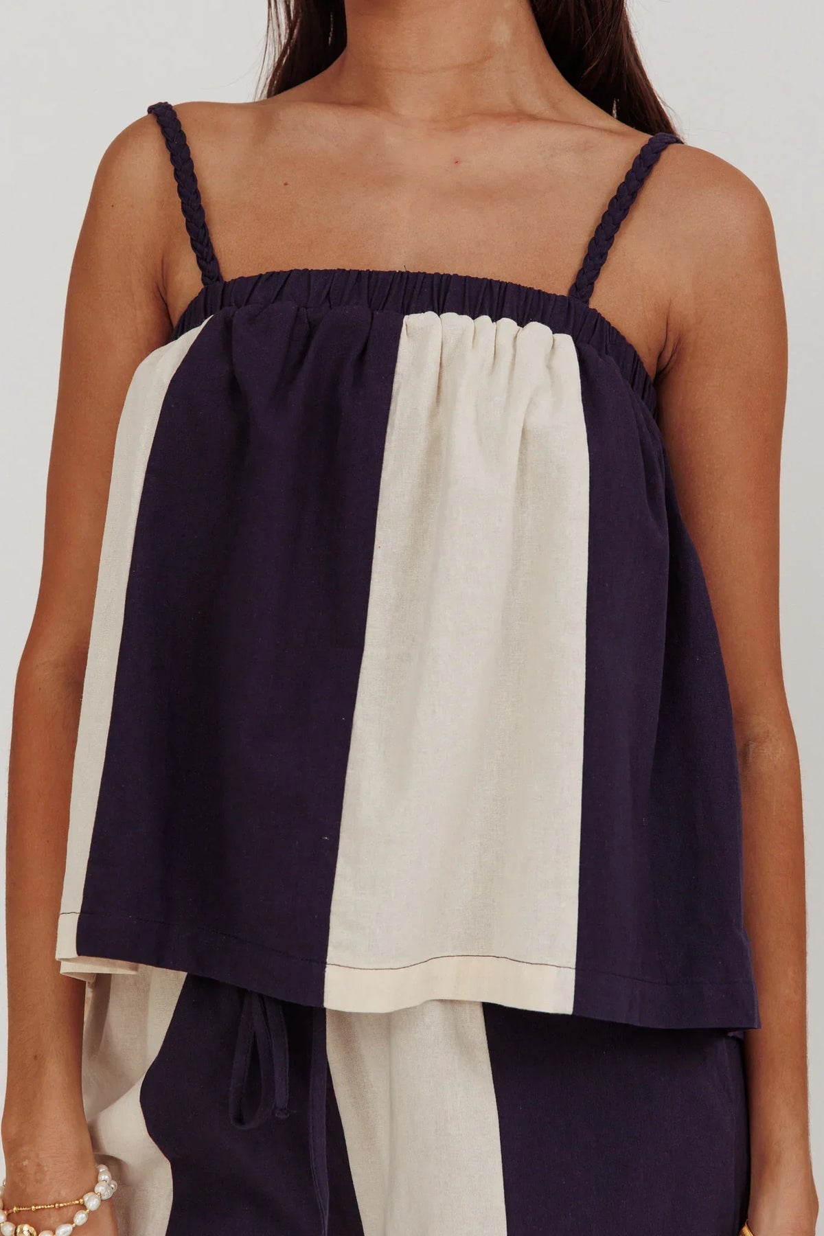 Dream Girl Braided Strap Contrast Top Midnight