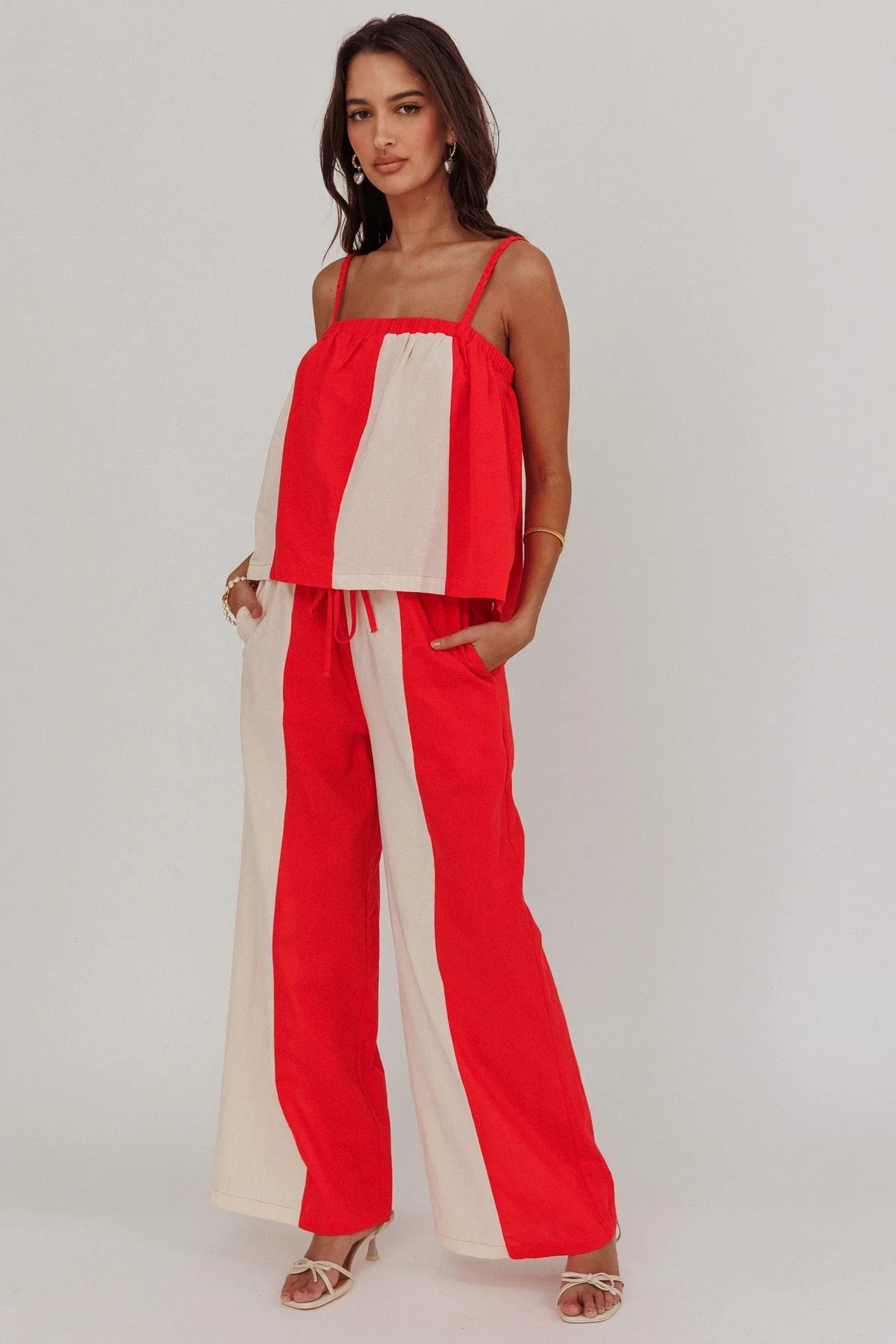 Dream Girl Contrast Wide Leg Pant Tomato Red