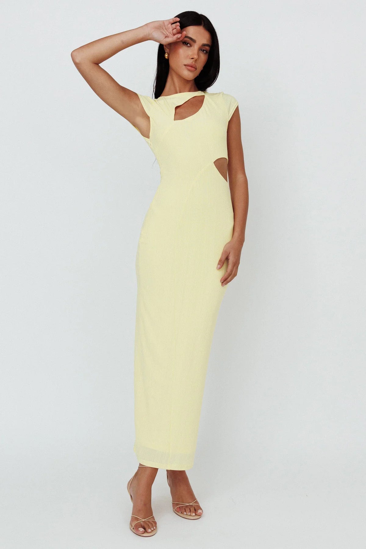 Elenice Cap Sleeve Cut-Out Midi Dress Lemon
