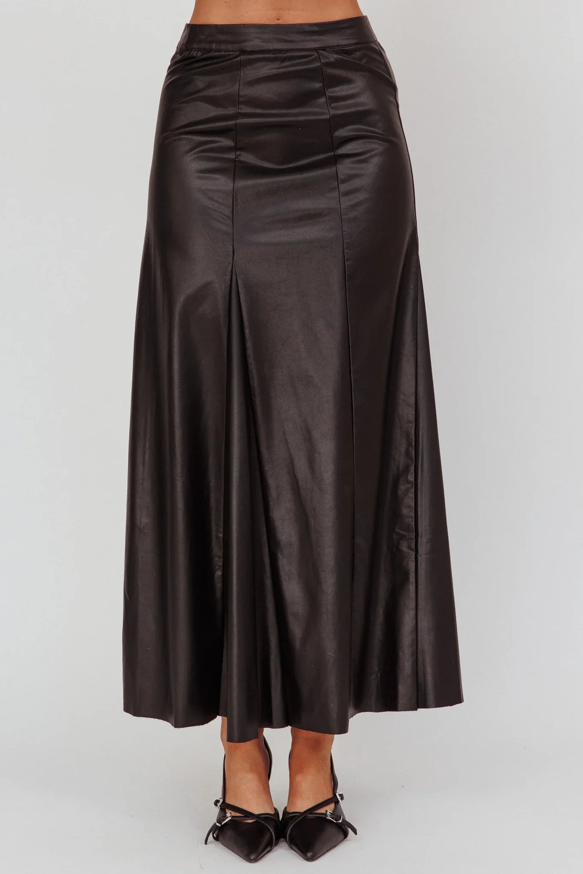 Galaxia A-Line Faux Leather Maxi Skirt Black