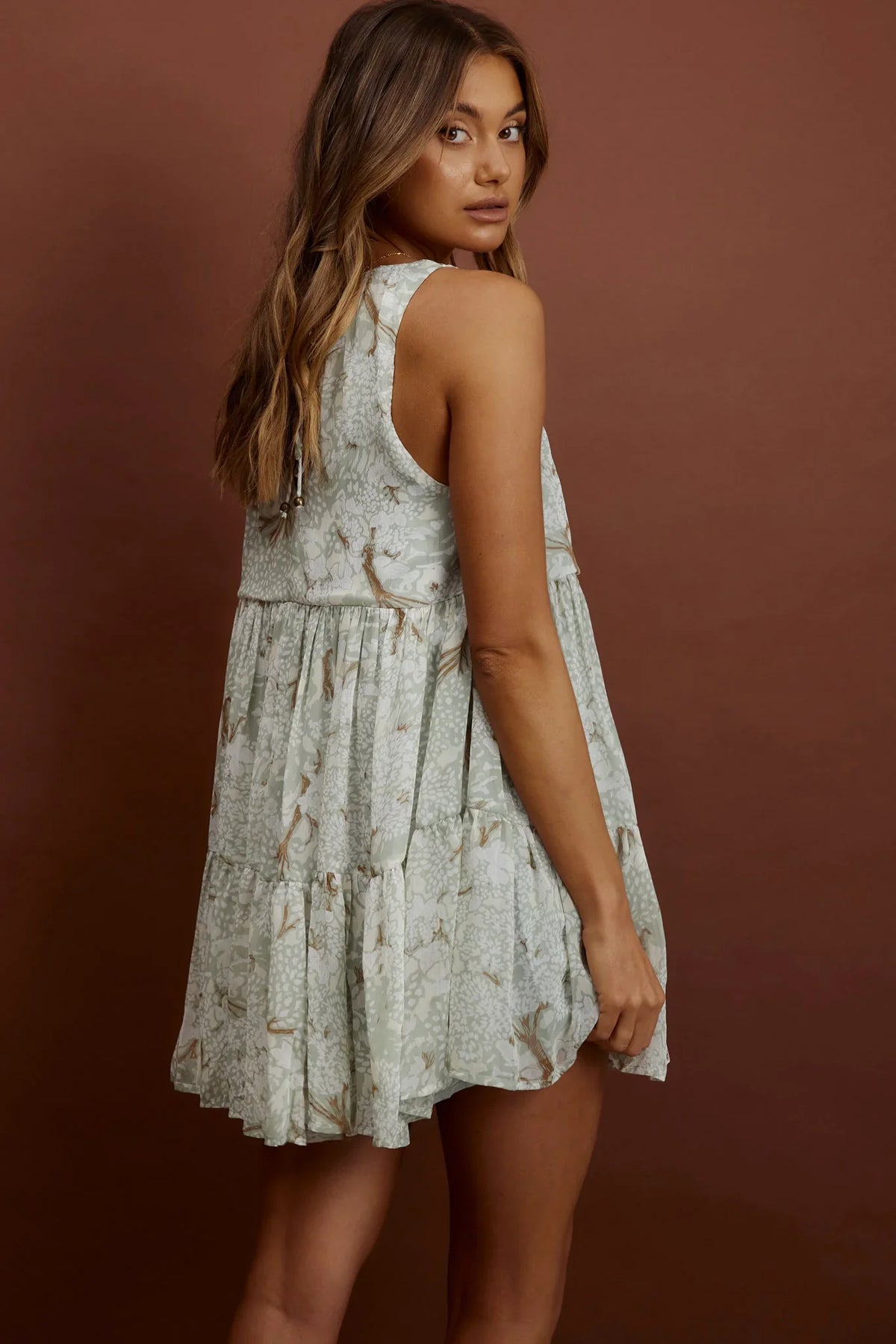 Kennedi String Tie Shift Dress Floral Sage