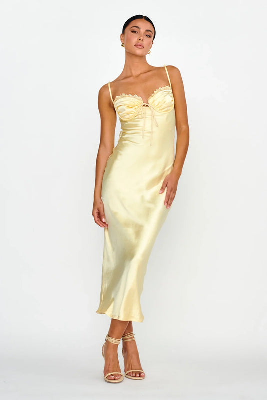 Fortune Lace Trim Bust Tie Midi Dress Butter