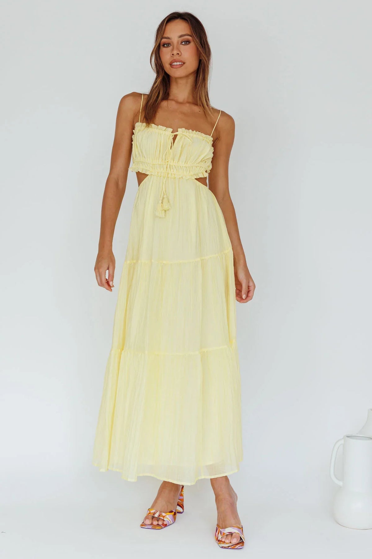 Eyona Cut-Out Waist Tie Maxi Dress Lemon
