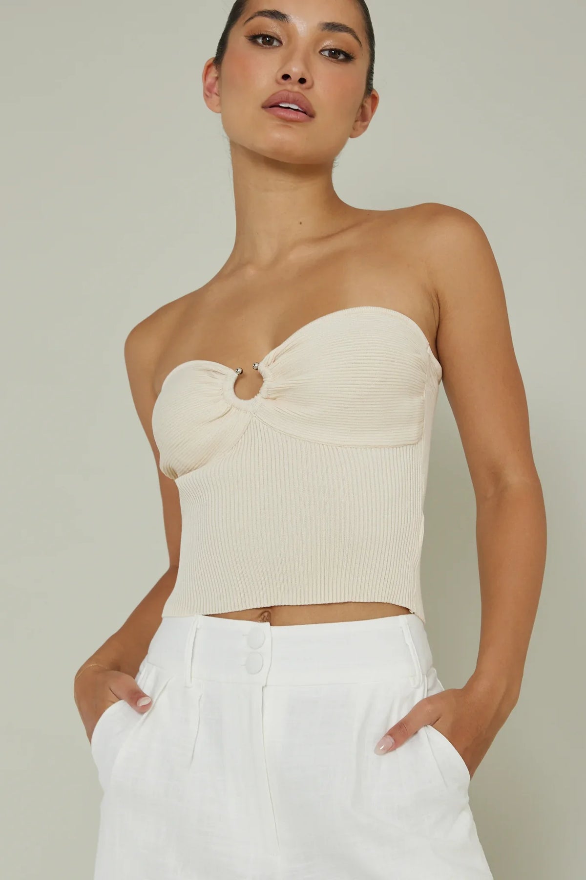 Real Talk Sweetheart Neckline Top Cream