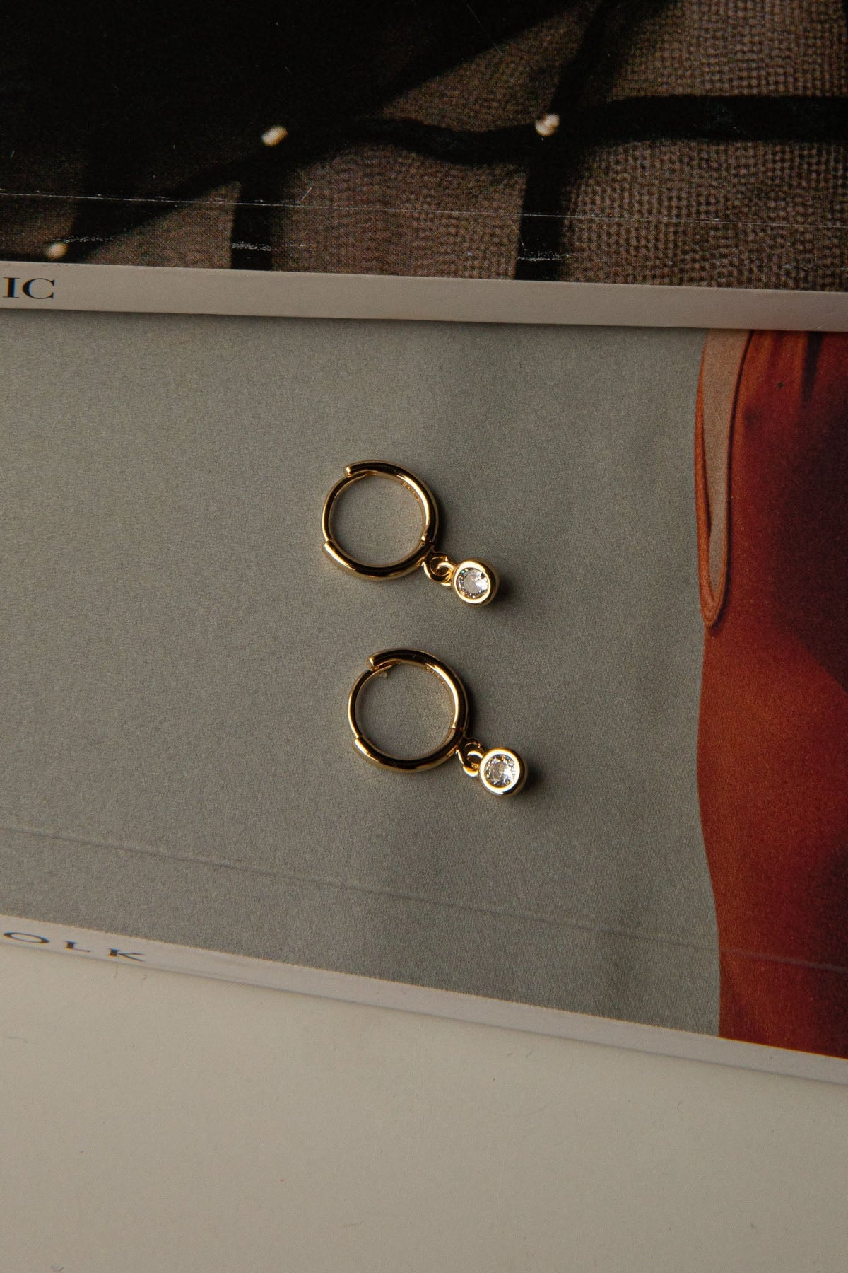 Twelve O'clock Drop Diamante Hoop Earrings Gold