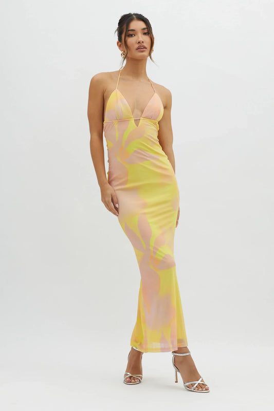 Santa Rosa Ruched Back Maxi Dress Yellow