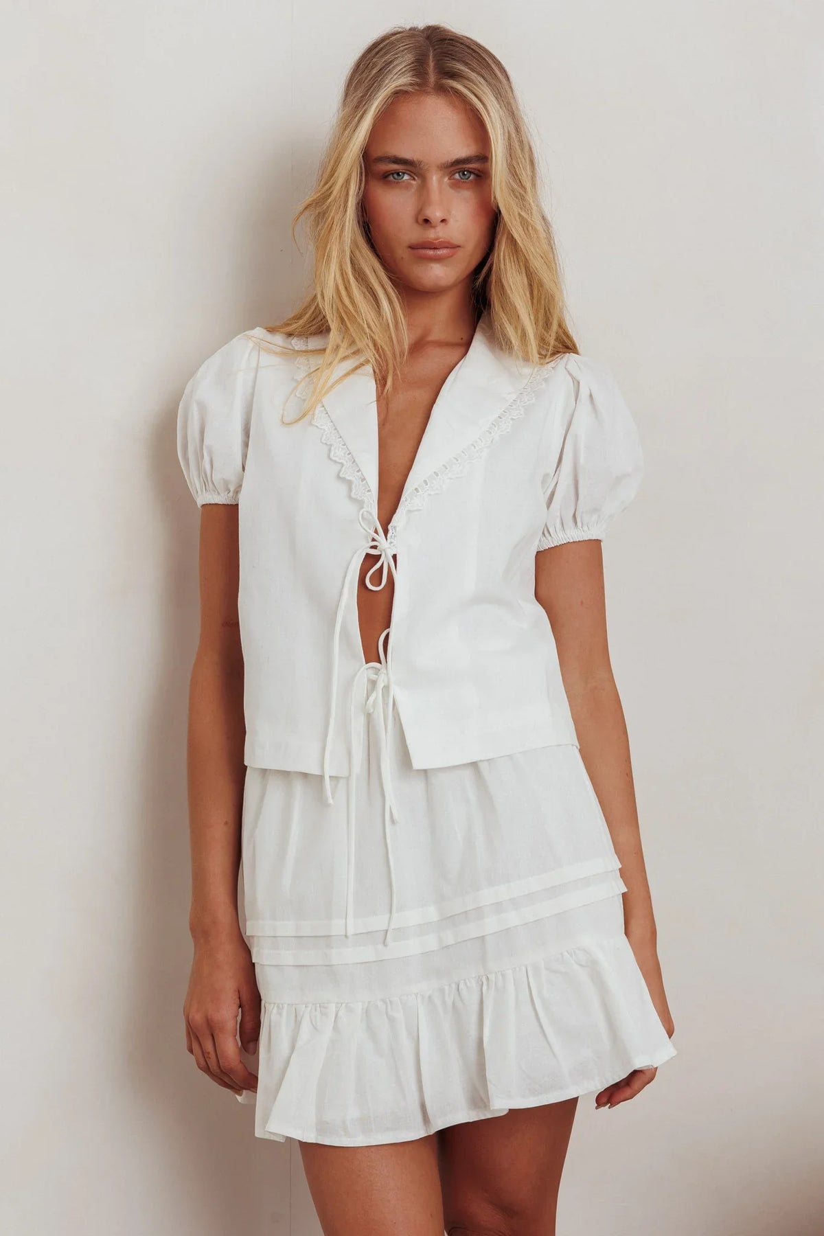 Danessa Frill Hem Pintuck Skirt White