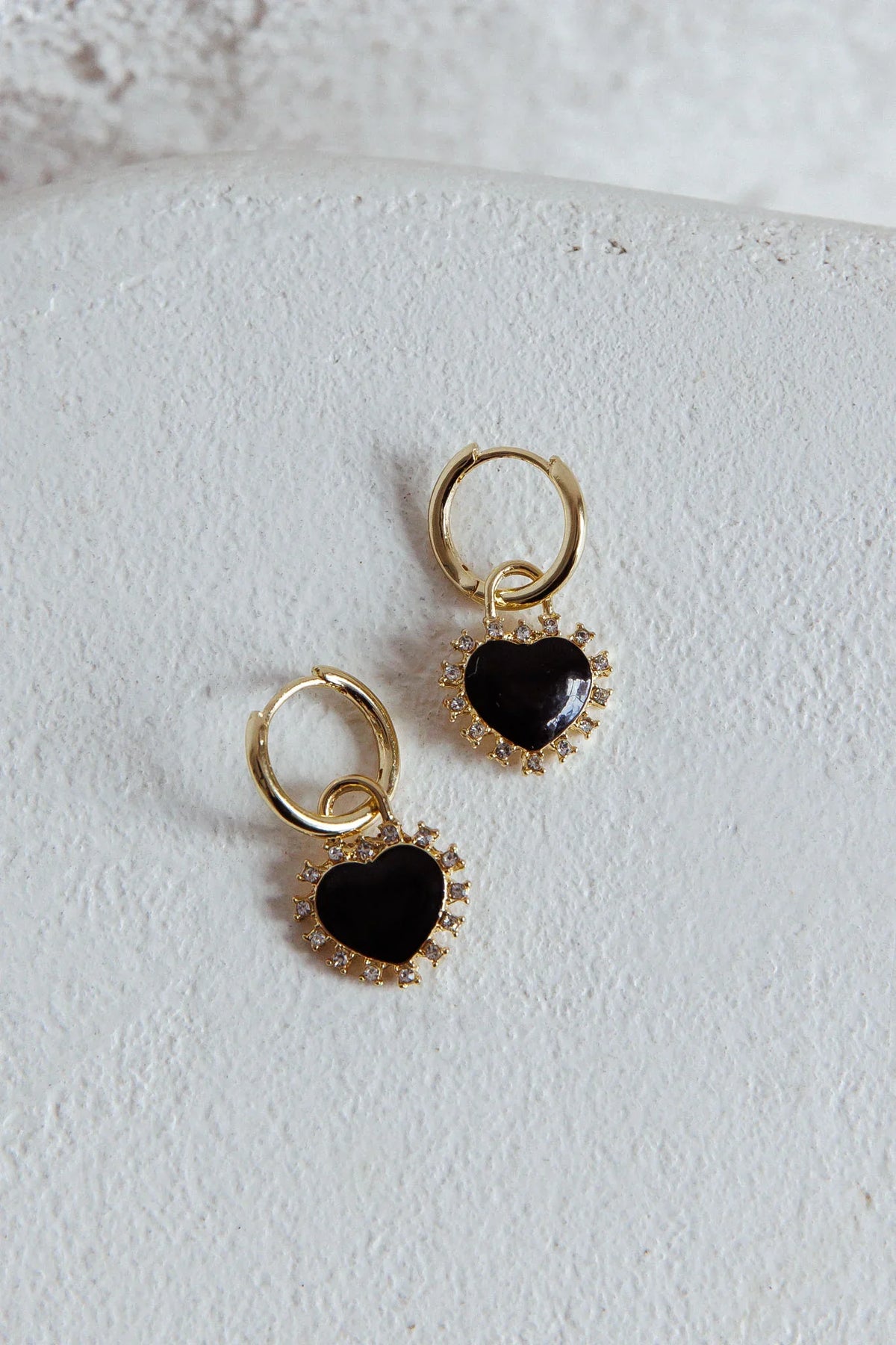 Lovers Enamel Heart Rhinestone Earrings Gold