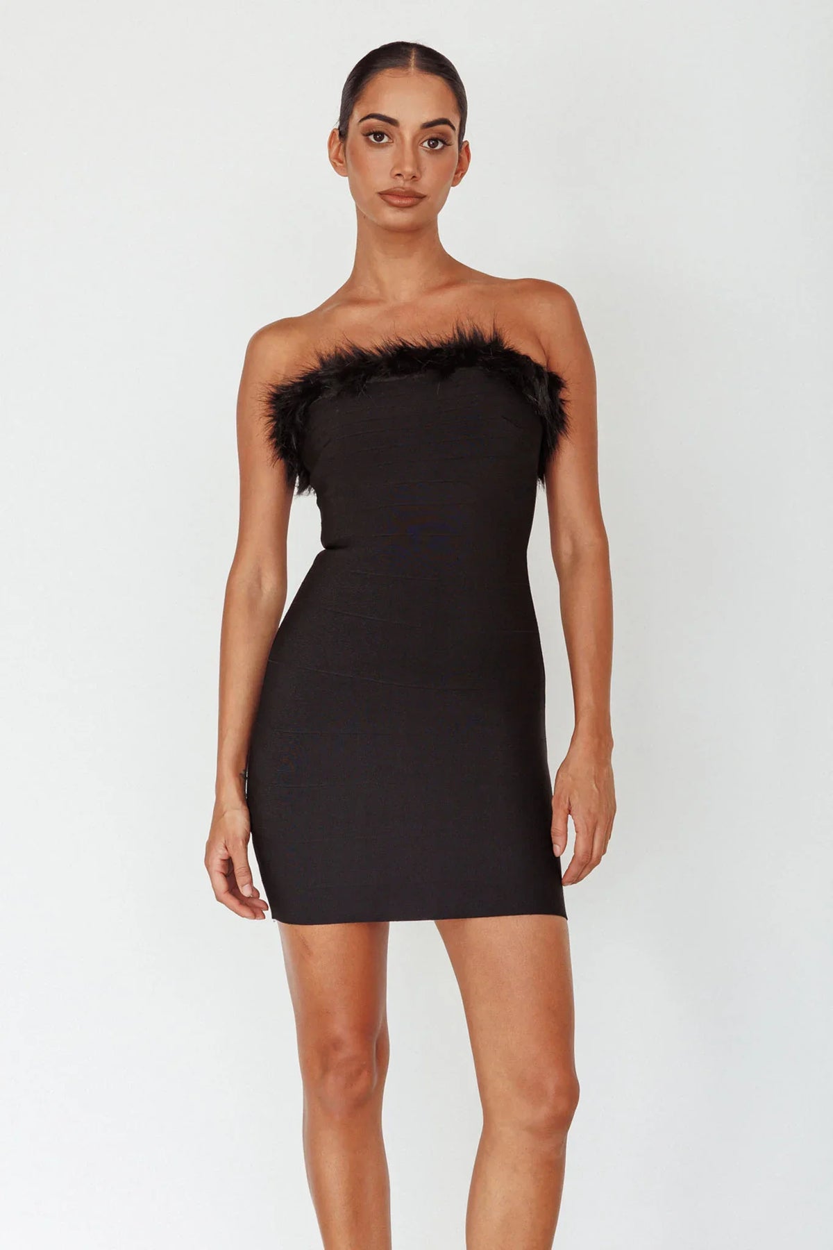 Cherri Fur Trim Mini Dress Electric Black