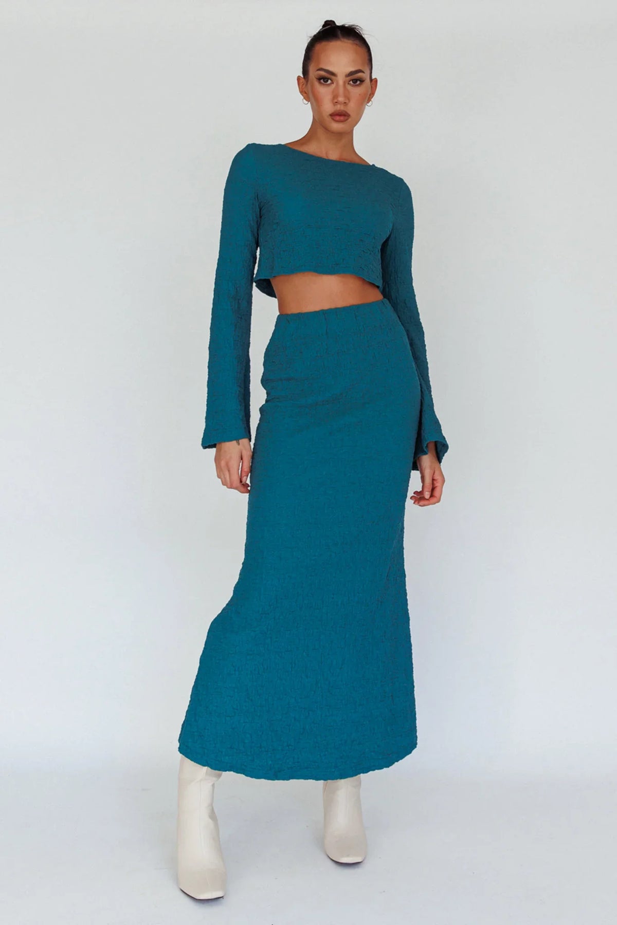 Treasures Flared Cuff Crop Top Teal