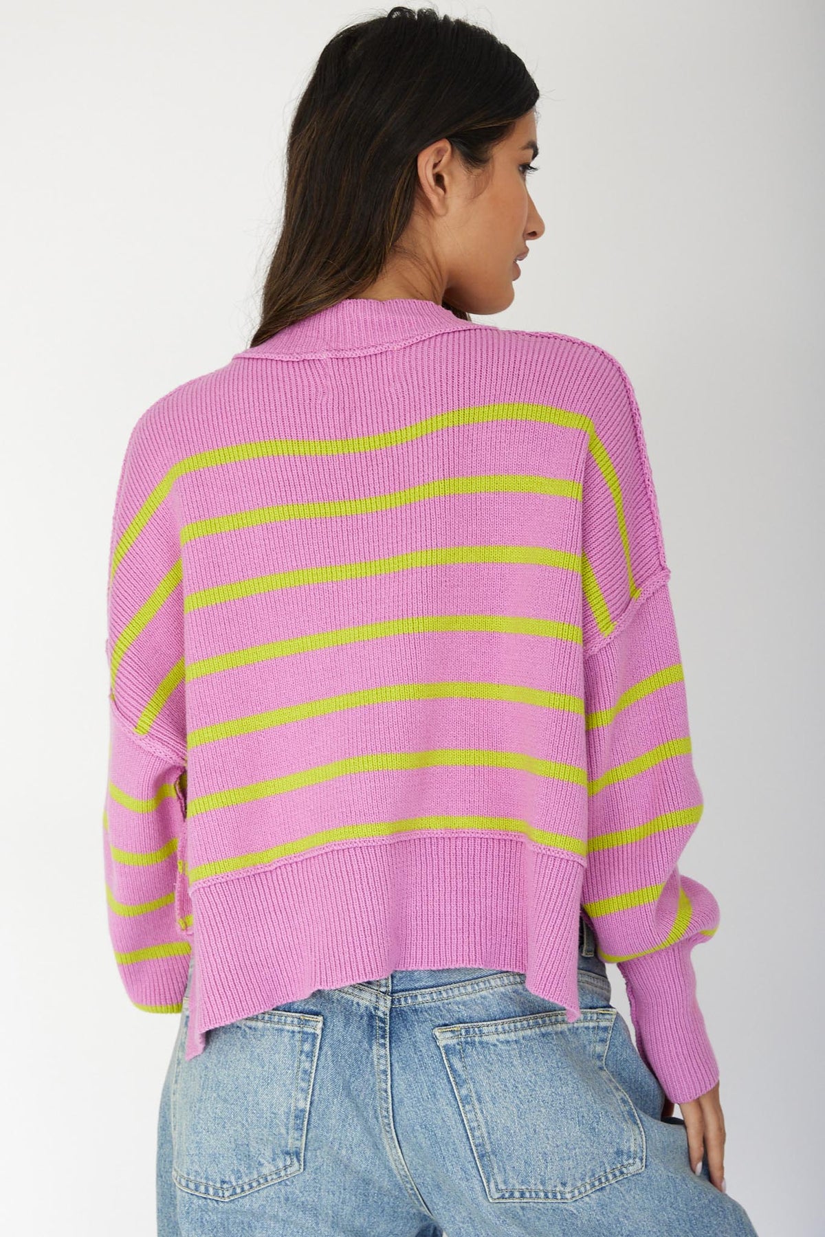 Fly High Drop Shoulder Knit Sweater Stripe Purple