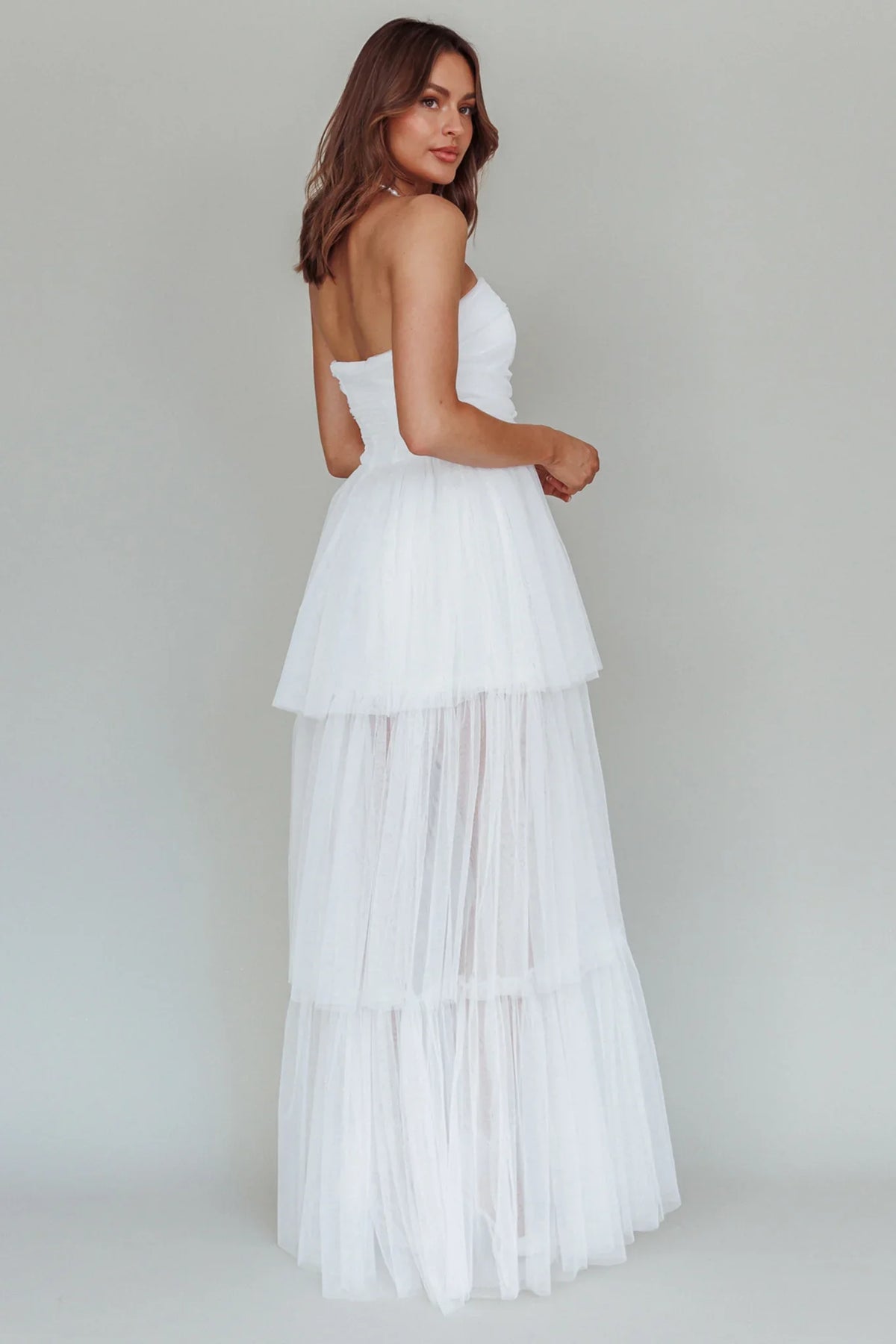 Haeven Tiered Strapless Maxi Dress White